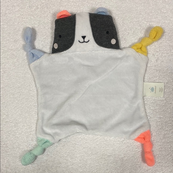 Cloud Island Panda Bear Security Blanket Baby Lovey Gray White Multicolor Knots - Picture 1 of 7